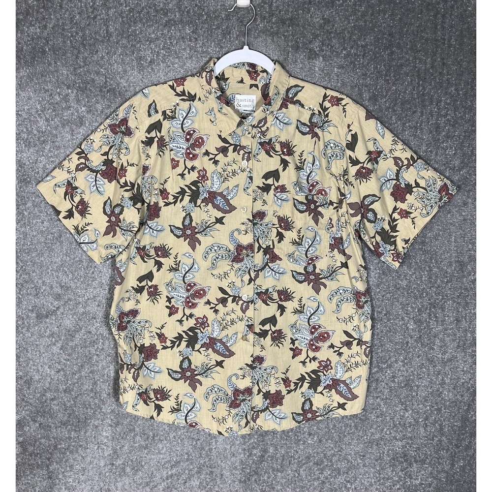 Vintage Hasting & Smith Button Up Top Womens Size Large Tan Floral Short Sleeve